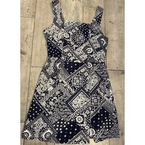 Monteau Los Angeles Patchwork Sundress Blue A-Line Boho Size S